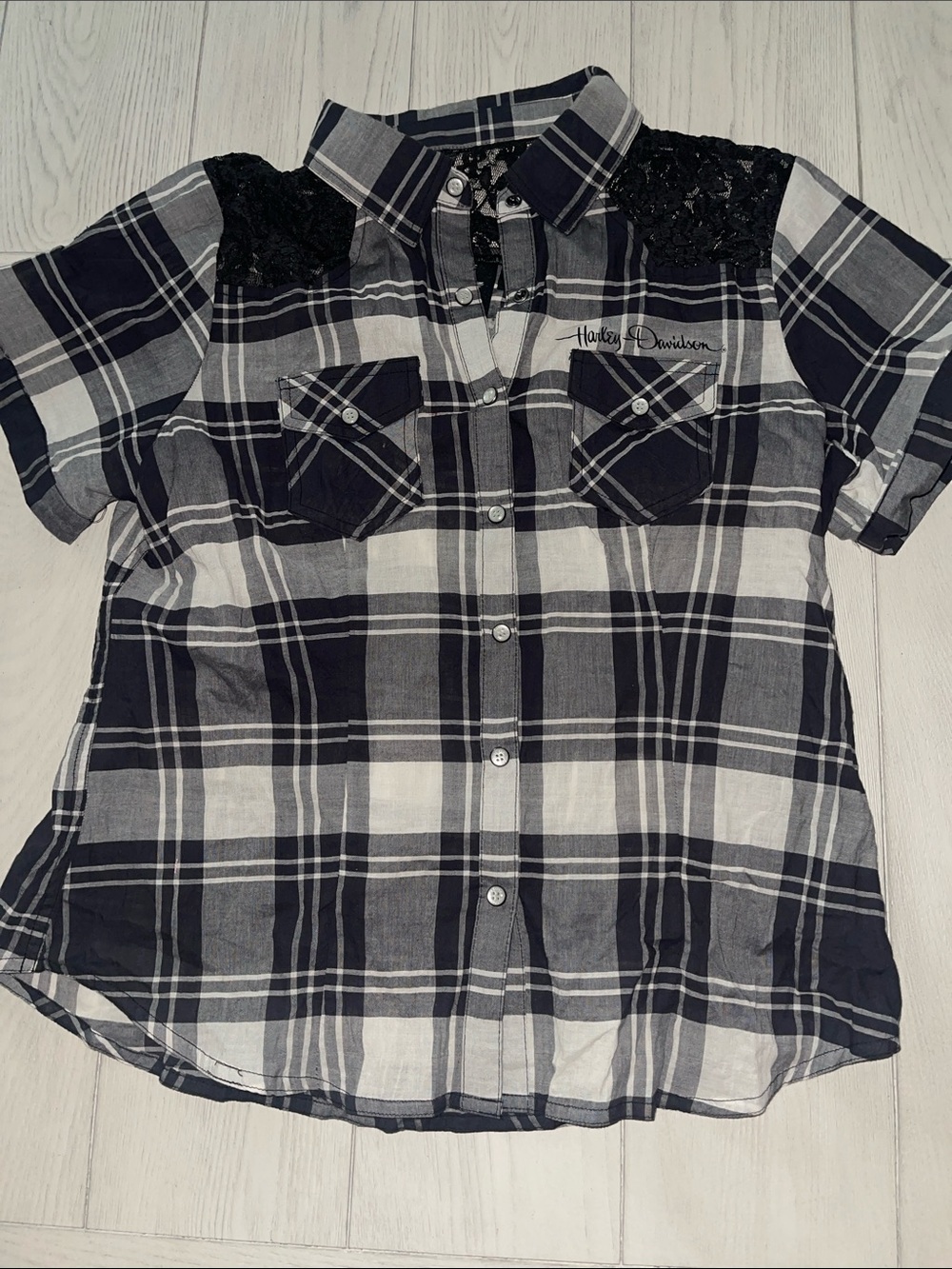 Harley-Davidson Down Swept Wing Short Sleeve Plaid Button Up